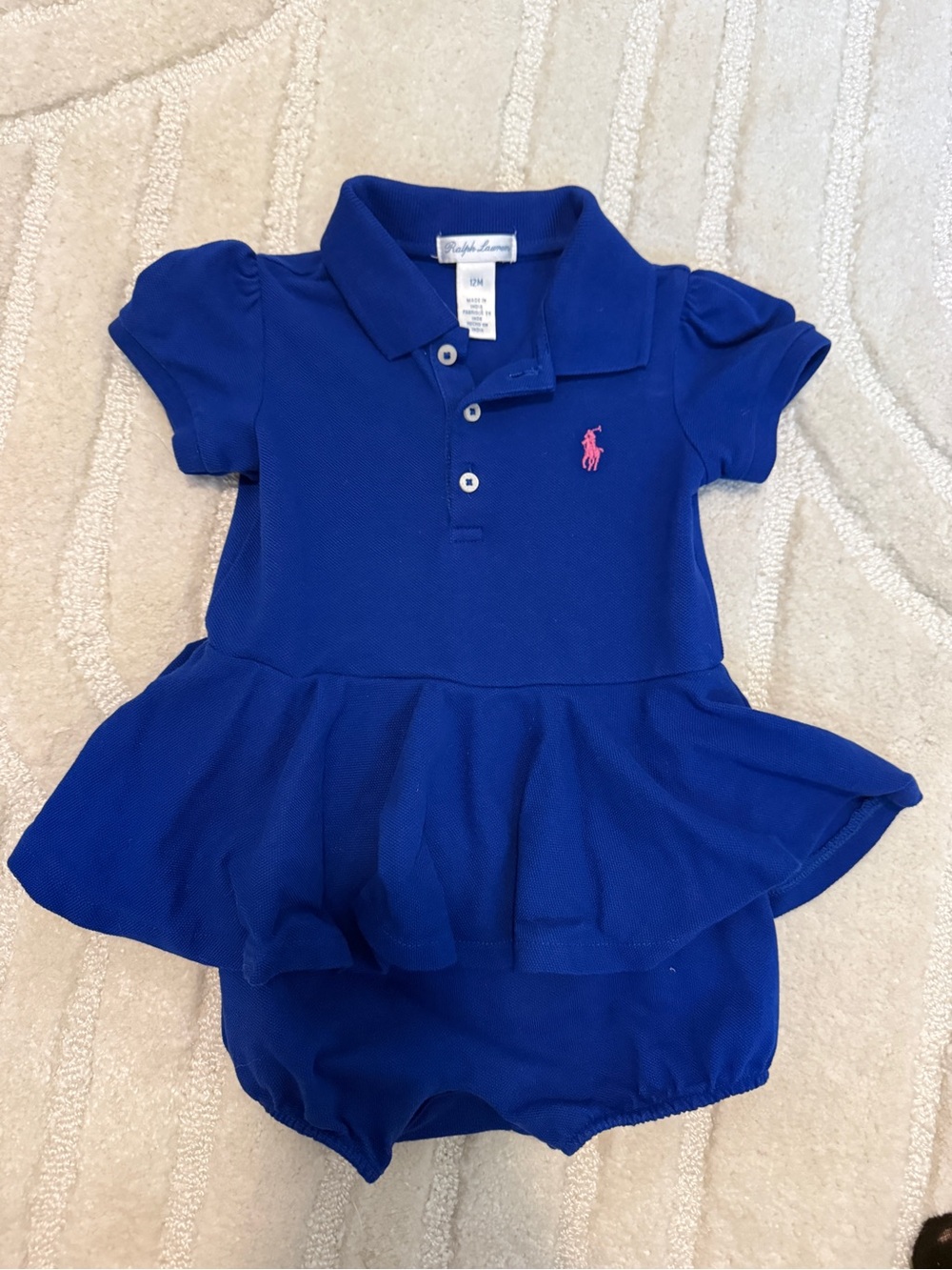 Ralph Lauren Royal Blue Polo Peplum One-Piece with Pink Pony